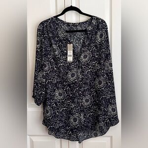 NYDJ WOMENS BLOUSE, NAVY& WHITE, SIZE PLUS 0